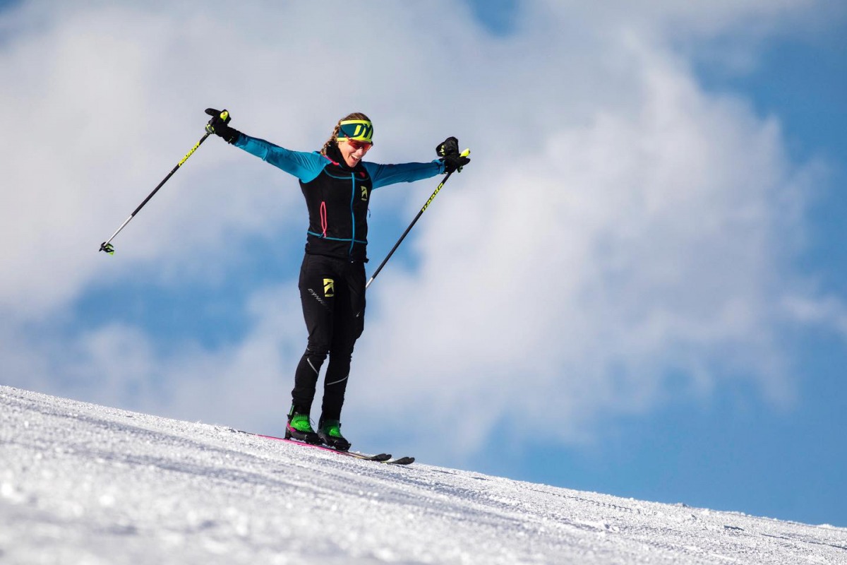 Rea Kolbl on her final descent after climbing and skiing 55,045 feet in 24 hours.