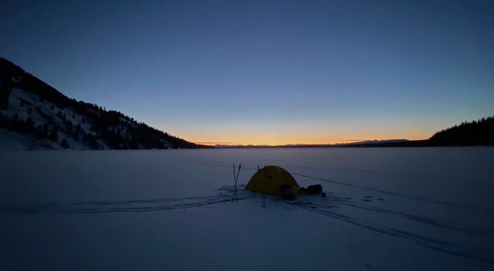 Here is our camp on Leigh Lake at sunrise. We had written off the idea for a big day, but rather decided to spend a nice tour scoping lines and enjoying time in the backcountry without a specific objective in mind.