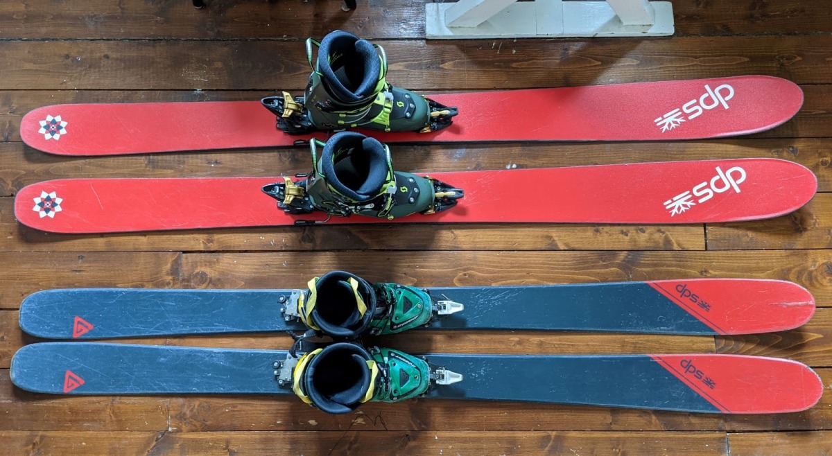Top: DPS Lotus 124 Pure 3 with Kingpins driven well by Scott Freeguide Carbons even in poor condition Bottom: DPS Cassiar 95 Tour 1 with Dynafit Speedturns and Vulcans - my primary setup during my record breaking year skiing 2.5 million human power feet.