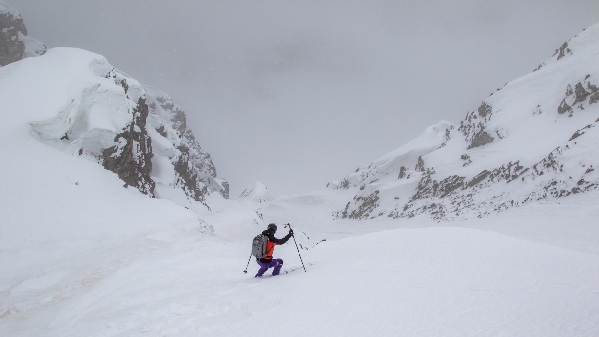 The descent felt like a dream with the lack of visibility and powder conditions.