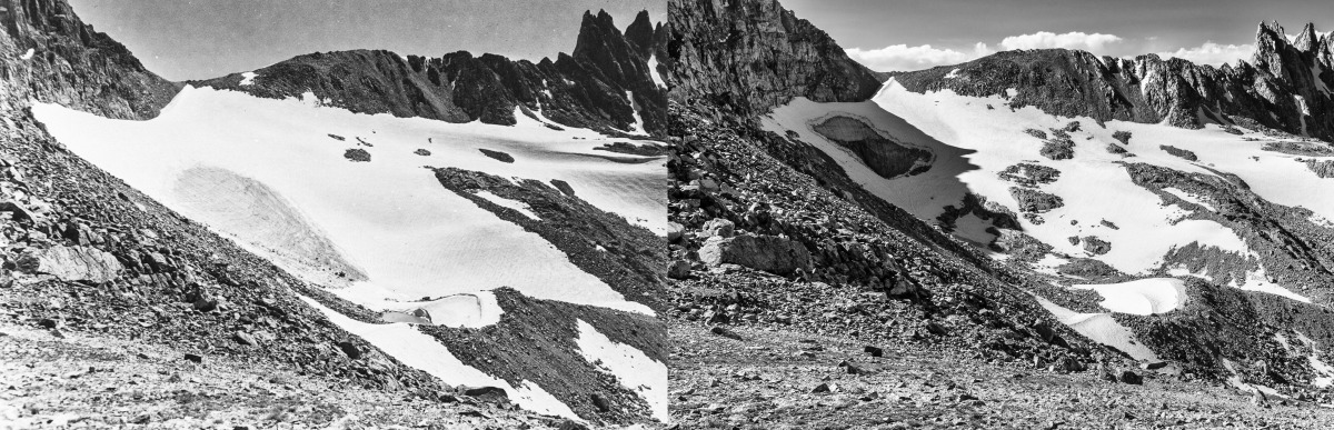 Harrower Glacier, 1950 (left, M. Meier) and 2020 (right, E. Sherline).