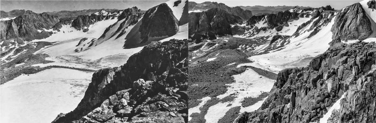 Knife Point Glacier, 1950 (left, M. Meier) and 2020 (right, E. Sherline).