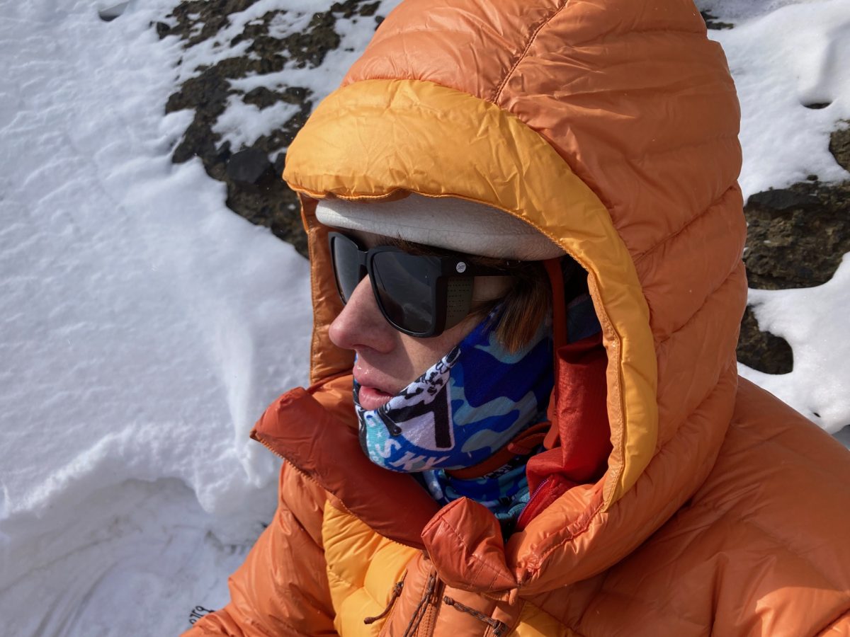 AlpLoft hood over climbing/ski helmet.