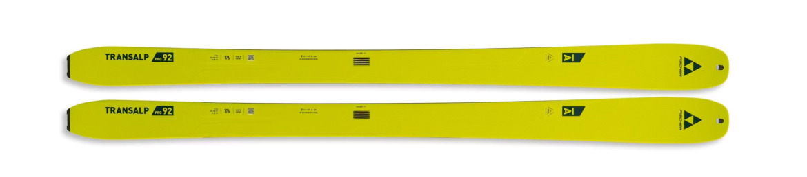 product image of neon yellow Fischer Transalp 92 CTi Pro touring skis against white background