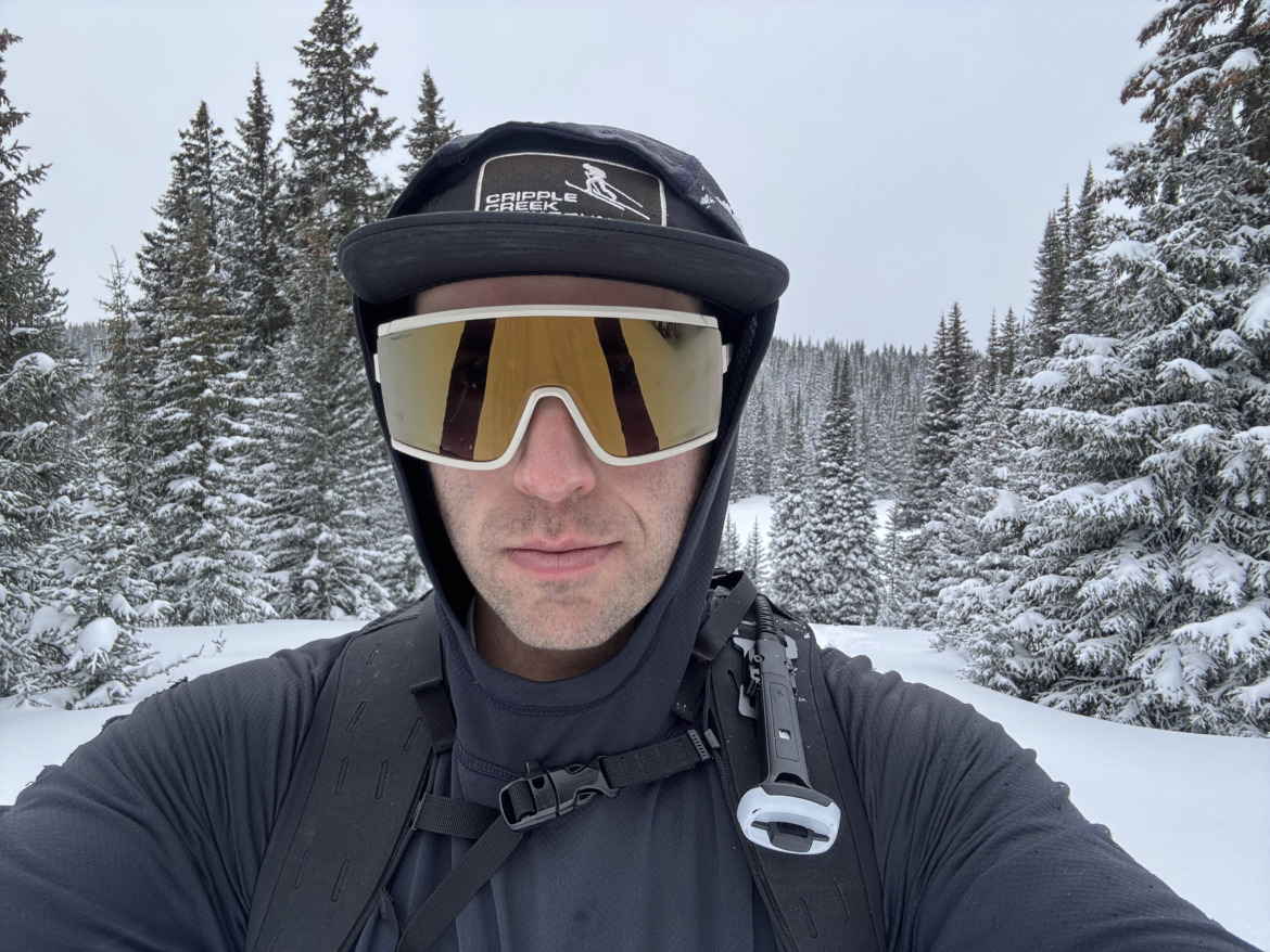 skier wearing oversized sunglasses